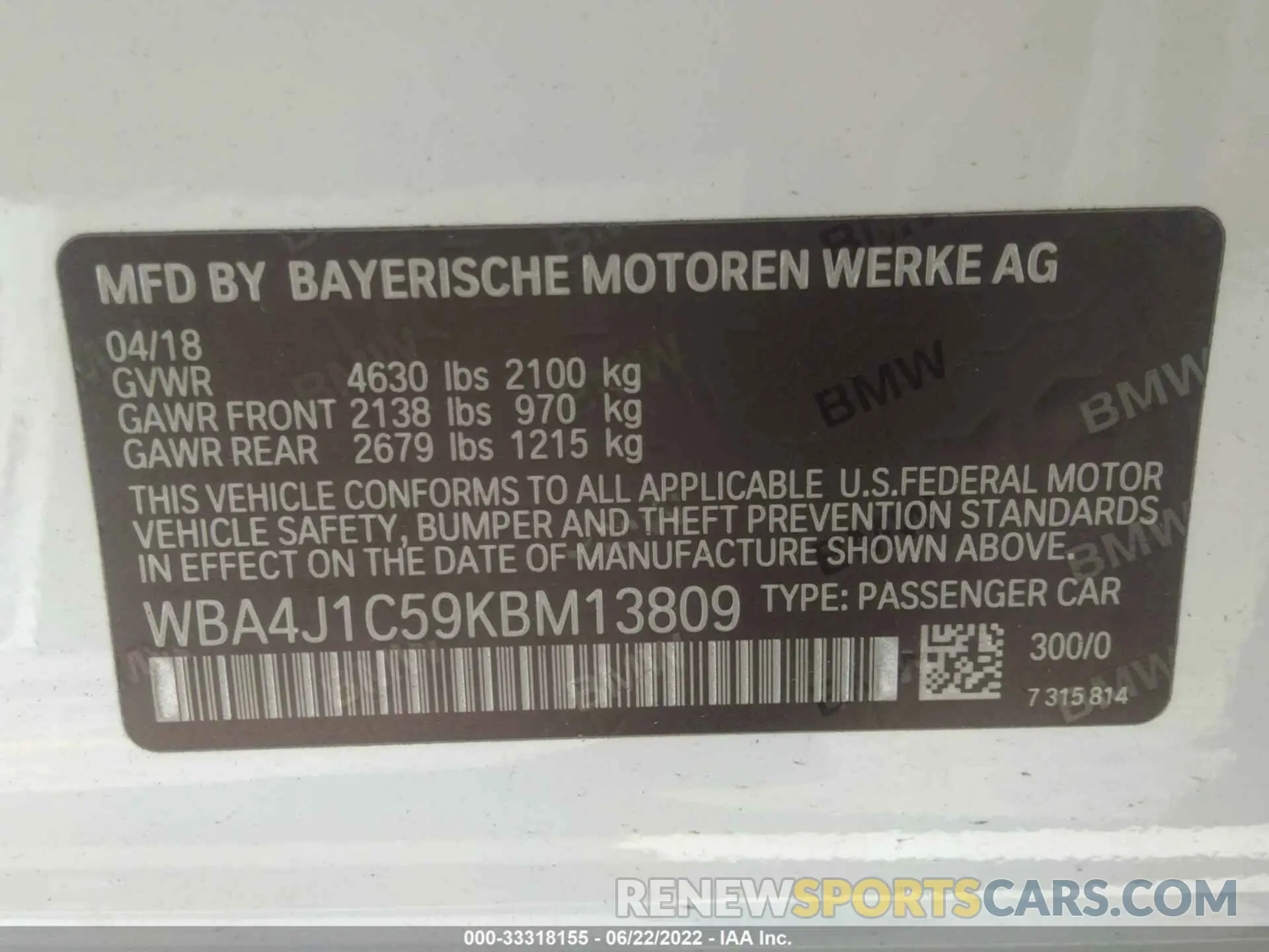 9 fotografías del automóvil dañado WBA4J1C59KBM13809 BMW 4 SERIES 2019