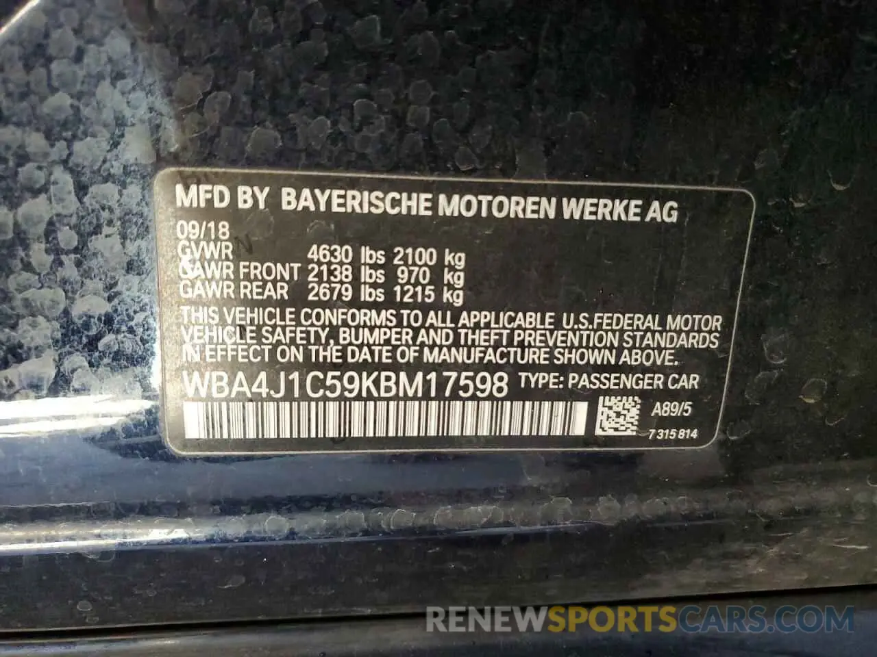 12 fotografías del automóvil dañado WBA4J1C59KBM17598 BMW 4 SERIES 2019
