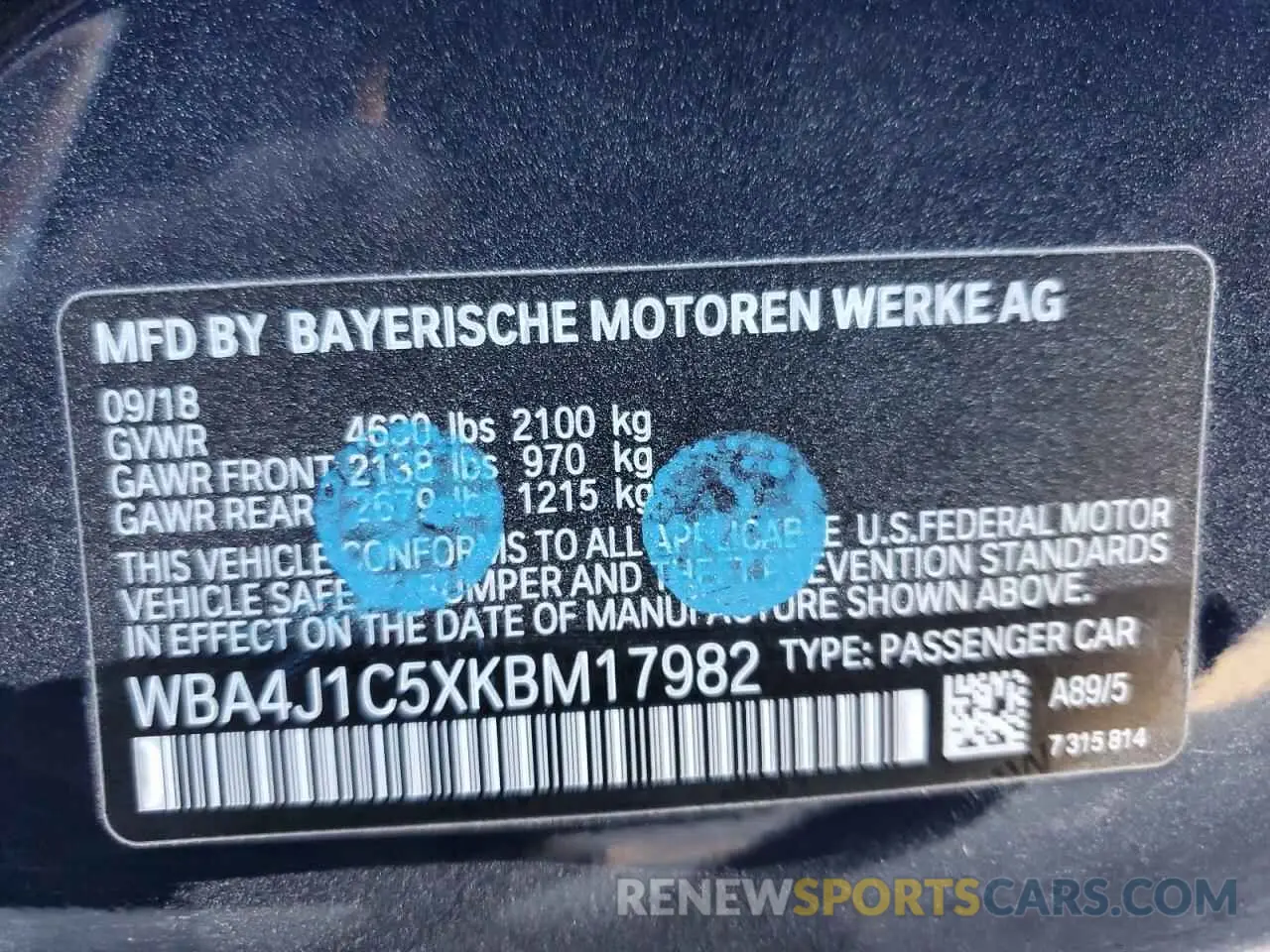 12 fotografías del automóvil dañado WBA4J1C5XKBM17982 BMW 4 SERIES 2019