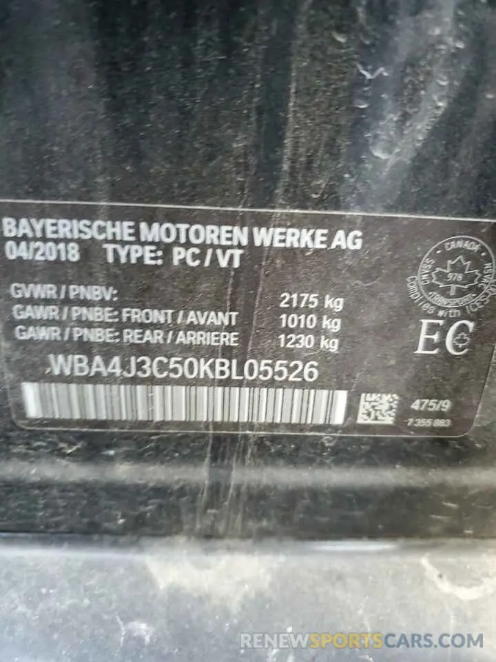12 fotografías del automóvil dañado WBA4J3C50KBL05526 BMW 4 SERIES 2019