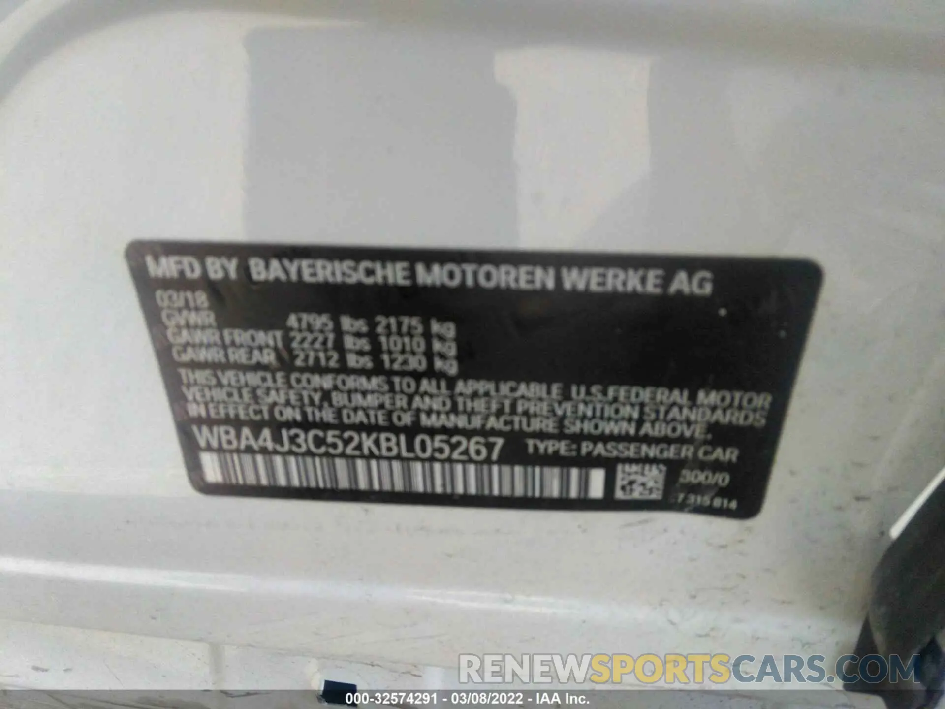 9 fotografías del automóvil dañado WBA4J3C52KBL05267 BMW 4 SERIES 2019