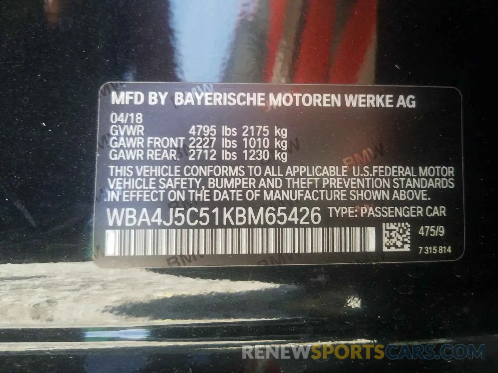 10 fotografías del automóvil dañado WBA4J5C51KBM65426 BMW 4 SERIES 2019