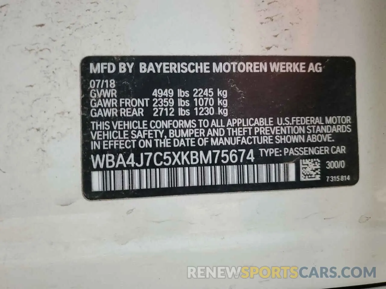 12 fotografías del automóvil dañado WBA4J7C5XKBM75674 BMW 4 SERIES 2019