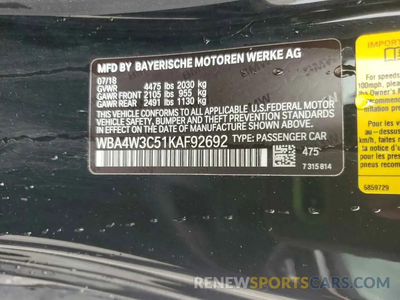 12 fotografías del automóvil dañado WBA4W3C51KAF92692 BMW 4 SERIES 2019