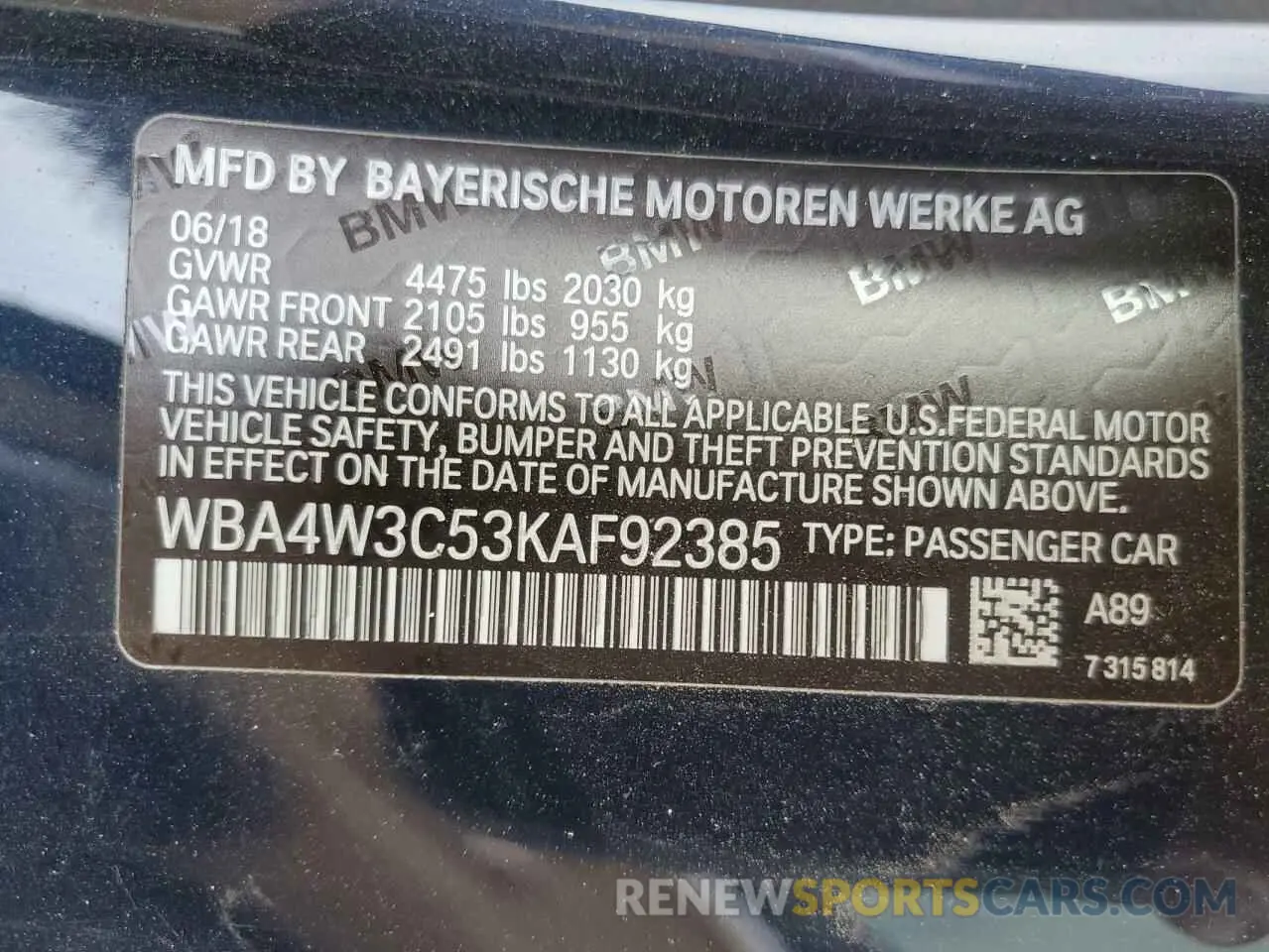 12 fotografías del automóvil dañado WBA4W3C53KAF92385 BMW 4 SERIES 2019