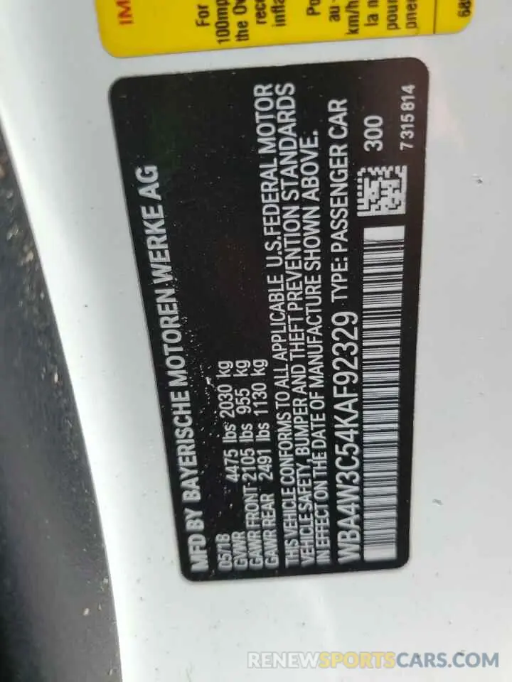 12 fotografías del automóvil dañado WBA4W3C54KAF92329 BMW 4 SERIES 2019