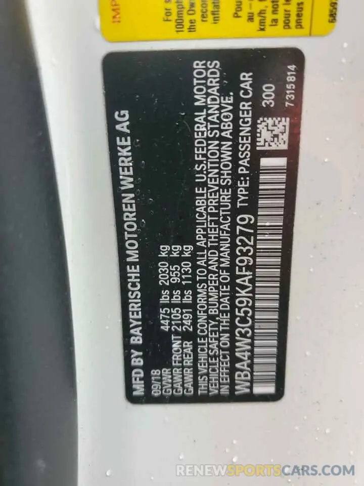 12 fotografías del automóvil dañado WBA4W3C59KAF93279 BMW 4 SERIES 2019