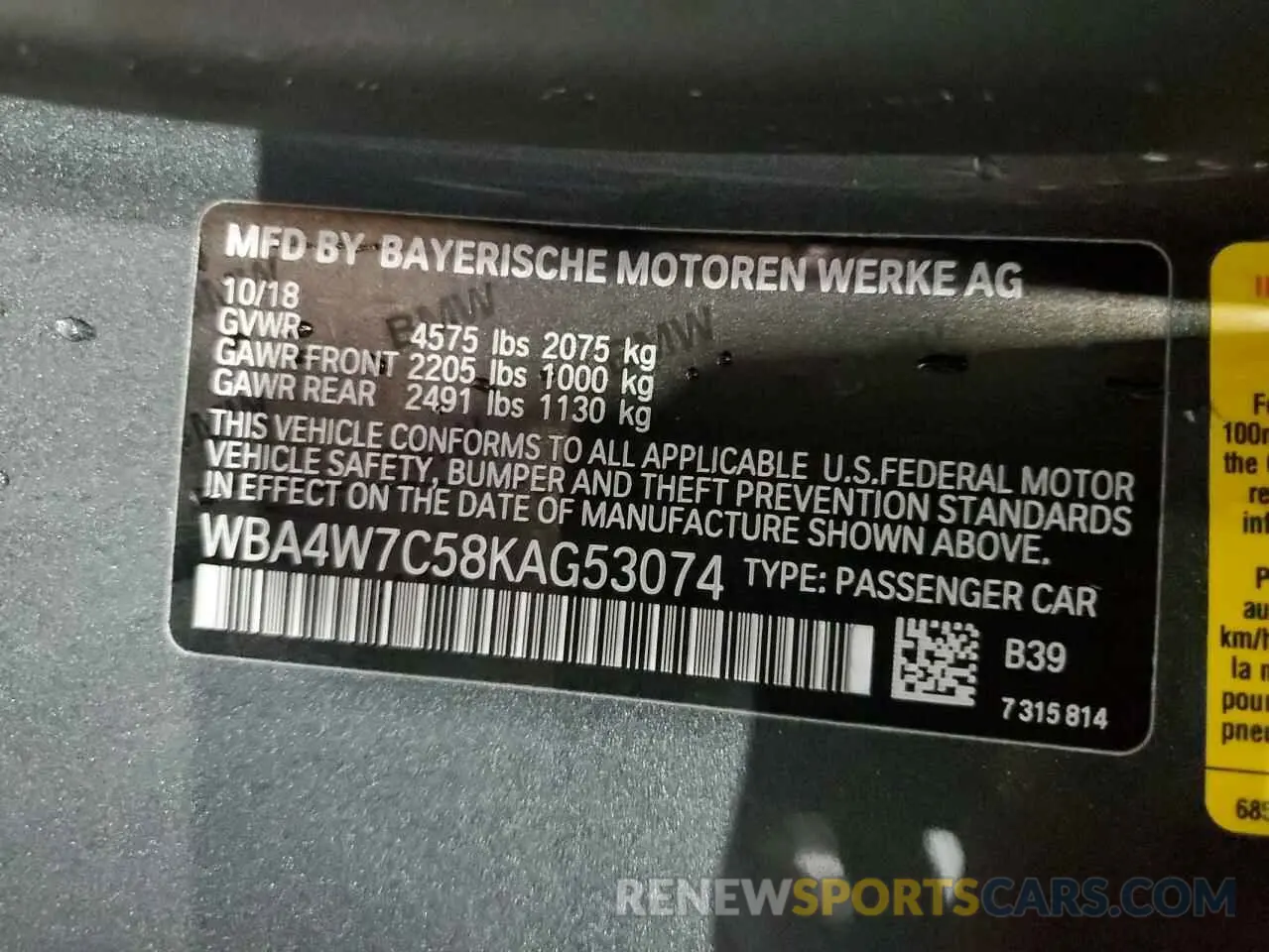 12 fotografías del automóvil dañado WBA4W7C58KAG53074 BMW 4 SERIES 2019