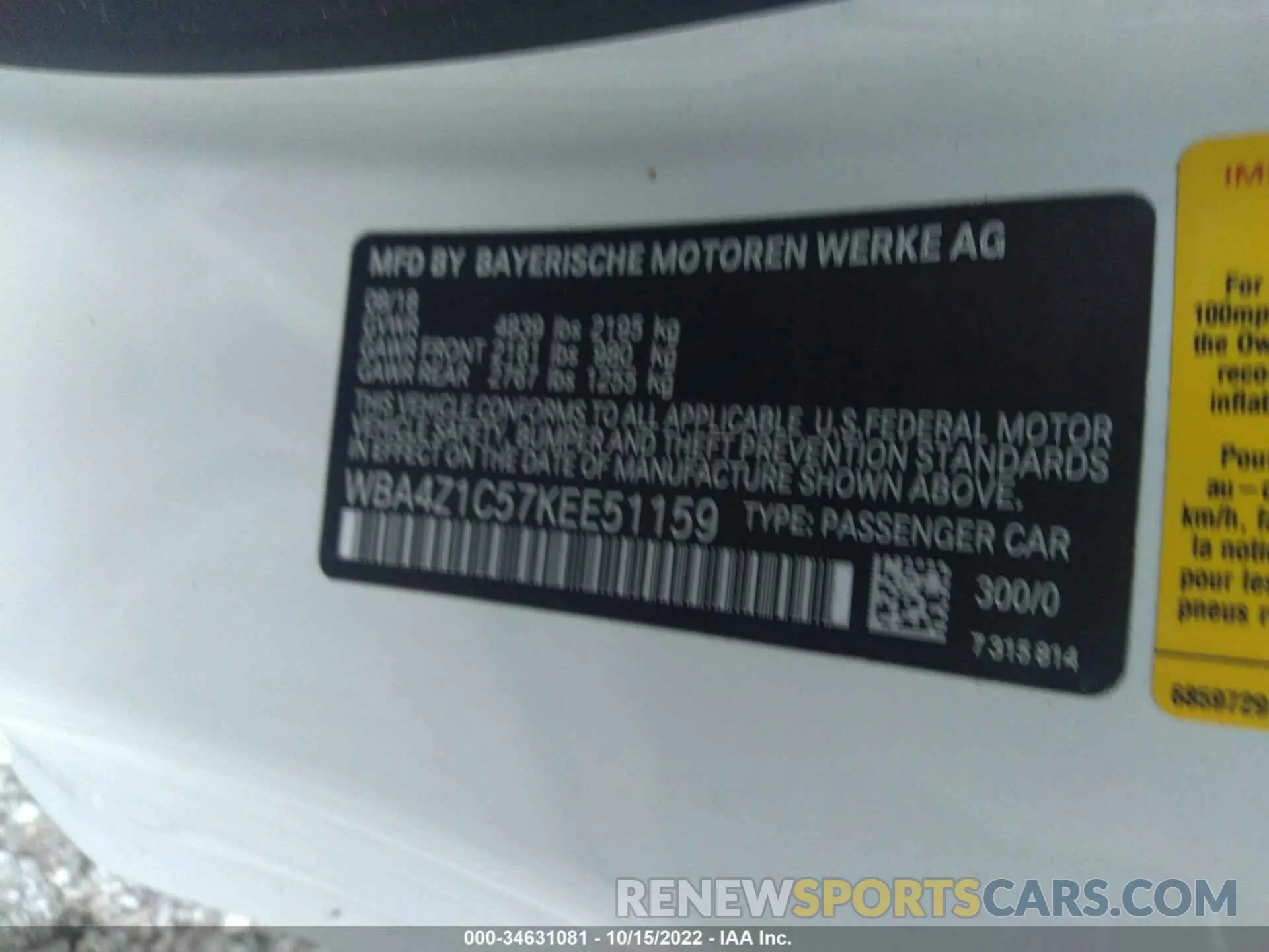 9 fotografías del automóvil dañado WBA4Z1C57KEE51159 BMW 4 SERIES 2019