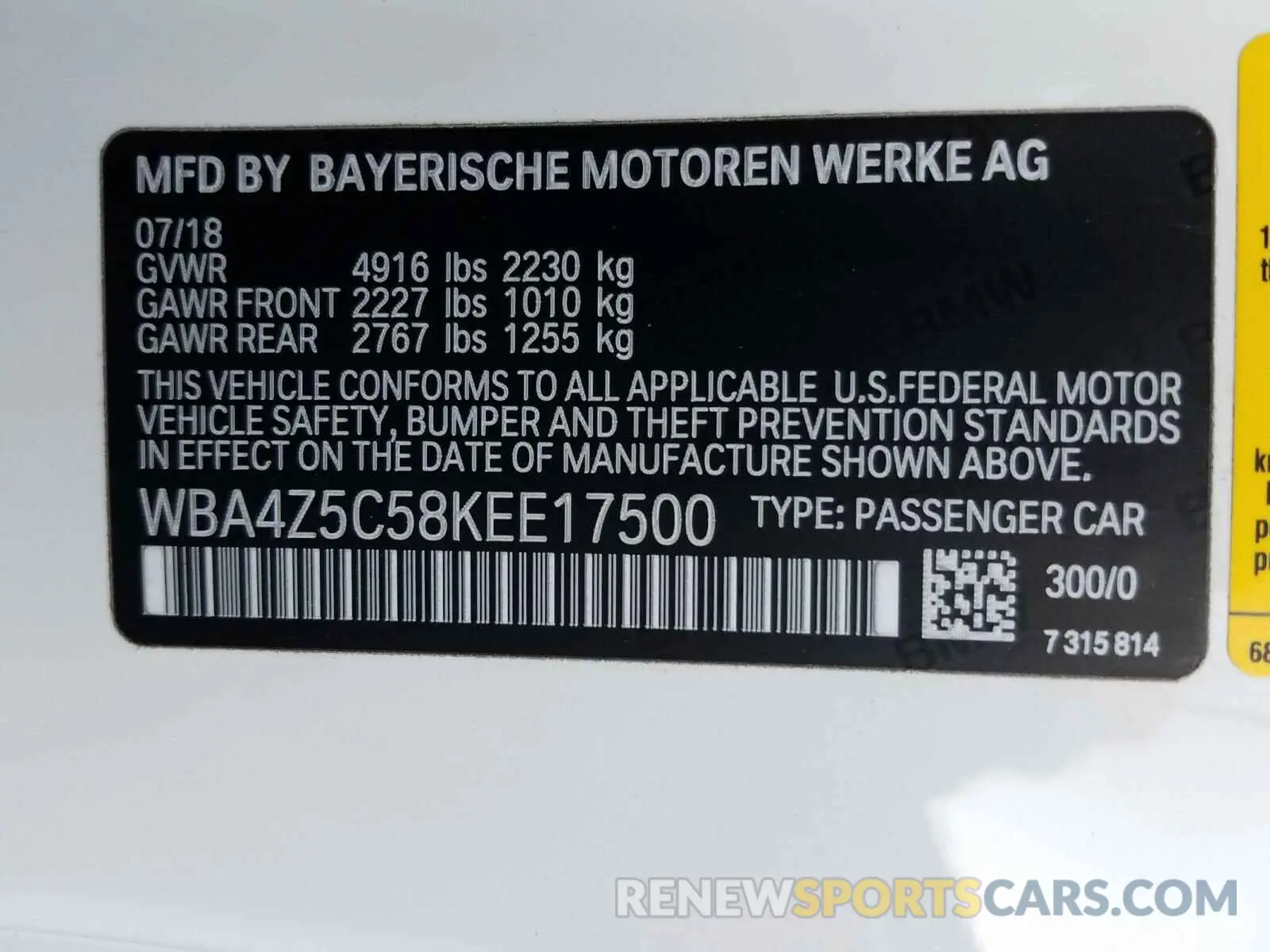 10 fotografías del automóvil dañado WBA4Z5C58KEE17500 BMW 4 SERIES 2019