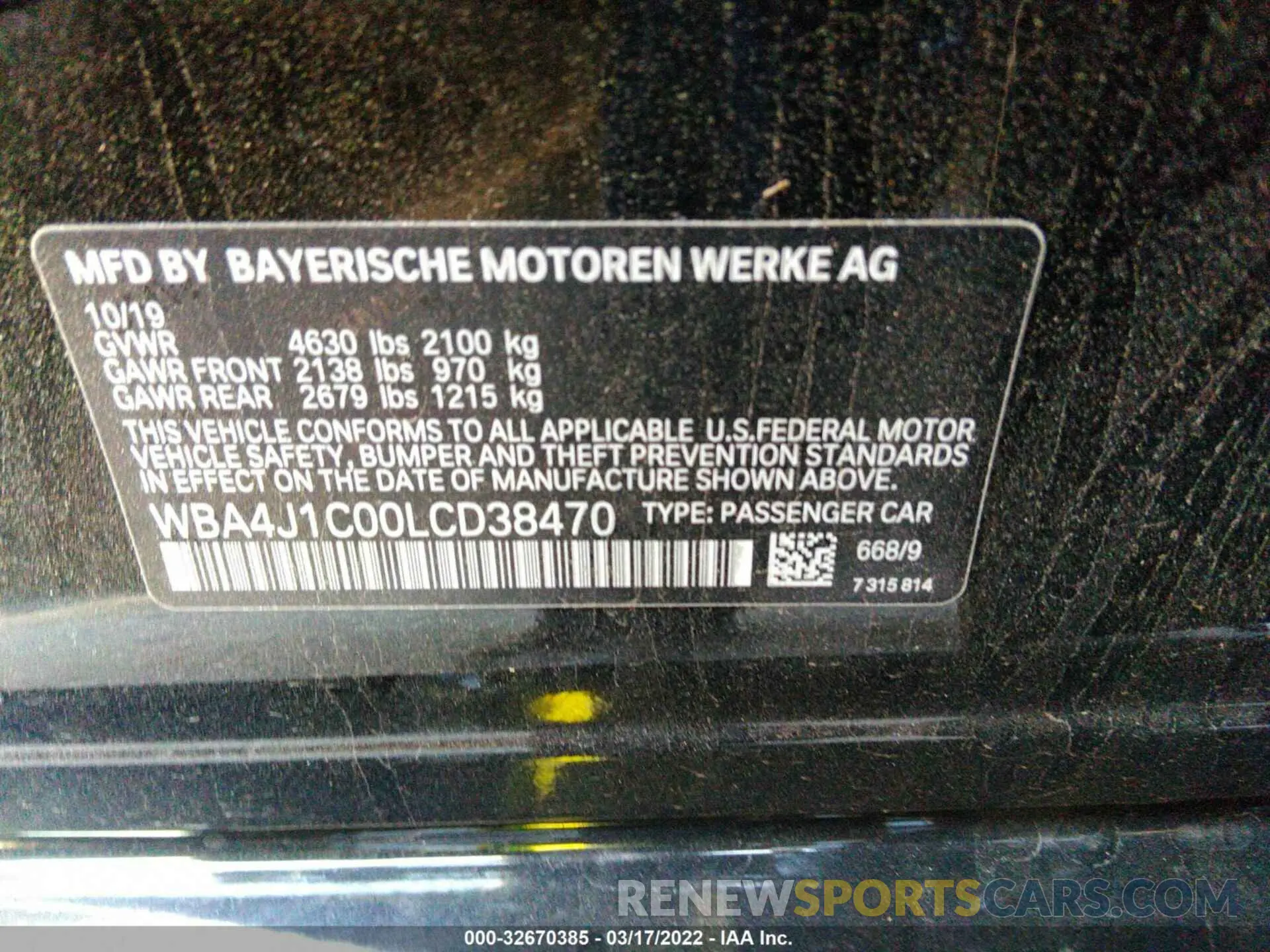 9 fotografías del automóvil dañado WBA4J1C00LCD38470 BMW 4 SERIES 2020