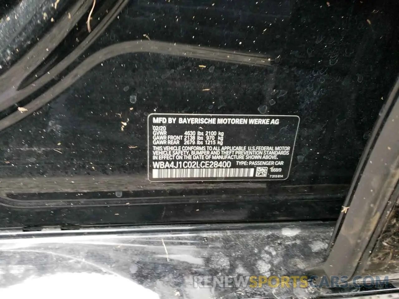 10 fotografías del automóvil dañado WBA4J1C02LCE28400 BMW 4 SERIES 2020