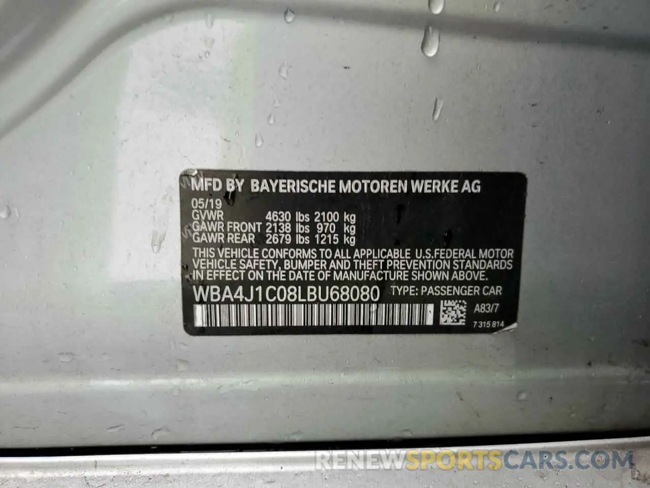 12 fotografías del automóvil dañado WBA4J1C08LBU68080 BMW 4 SERIES 2020