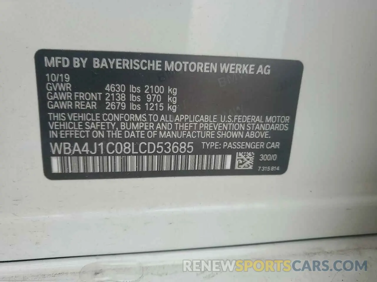 12 fotografías del automóvil dañado WBA4J1C08LCD53685 BMW 4 SERIES 2020