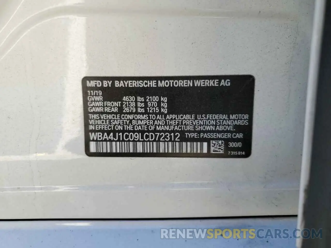 12 fotografías del automóvil dañado WBA4J1C09LCD72312 BMW 4 SERIES 2020
