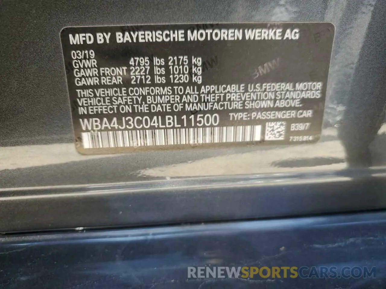 12 fotografías del automóvil dañado WBA4J3C04LBL11500 BMW 4 SERIES 2020