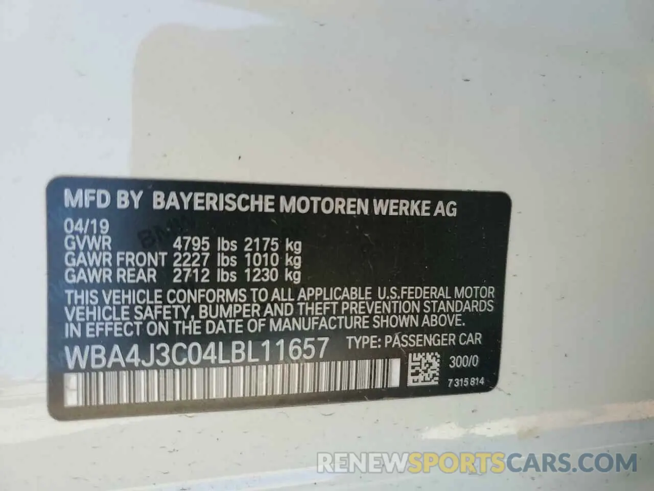 12 fotografías del automóvil dañado WBA4J3C04LBL11657 BMW 4 SERIES 2020