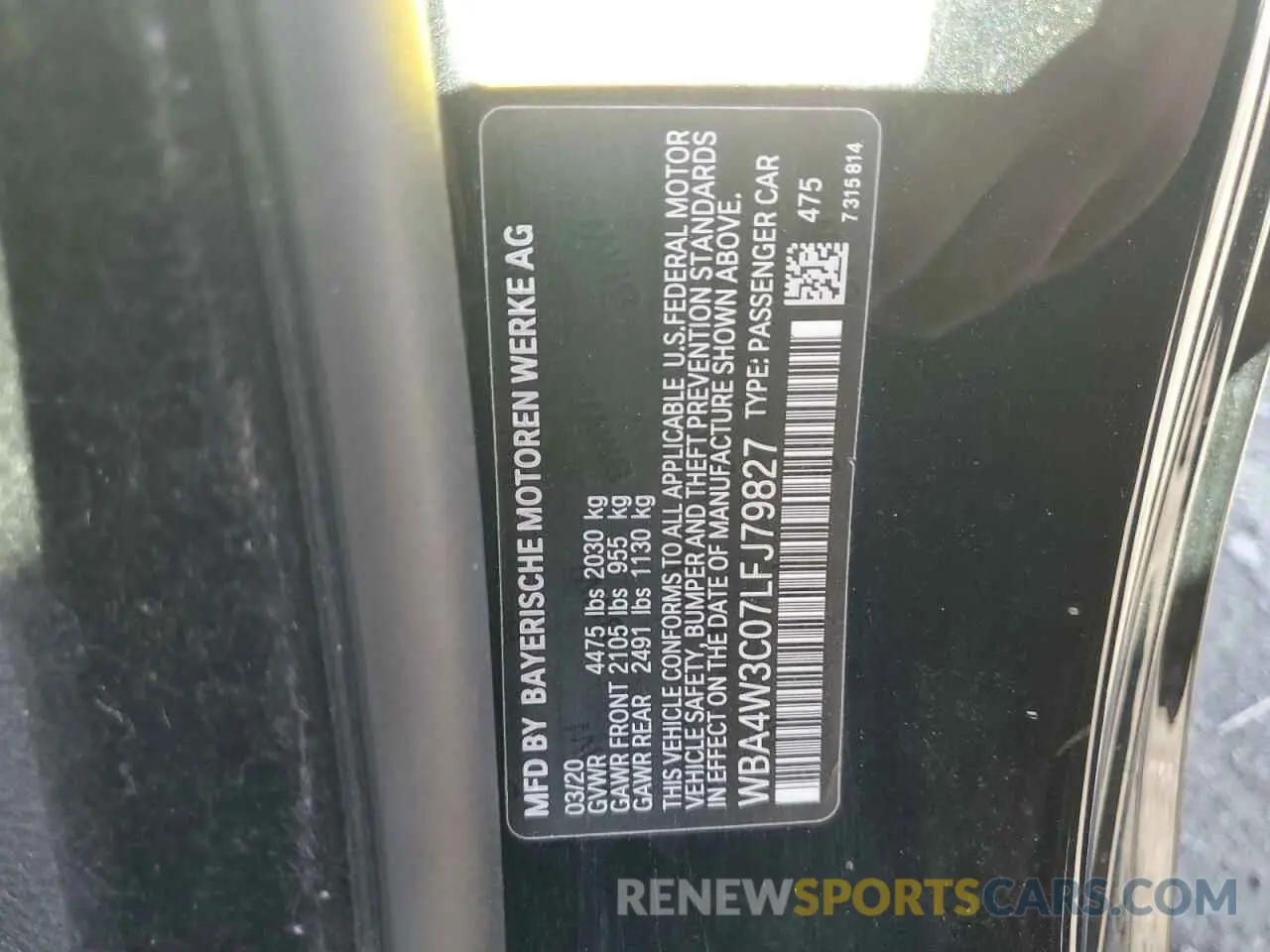 12 fotografías del automóvil dañado WBA4W3C07LFJ79827 BMW 4 SERIES 2020