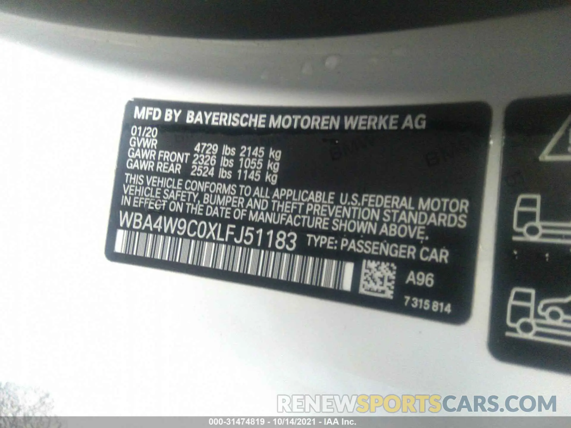 9 fotografías del automóvil dañado WBA4W9C0XLFJ51183 BMW 4 SERIES 2020