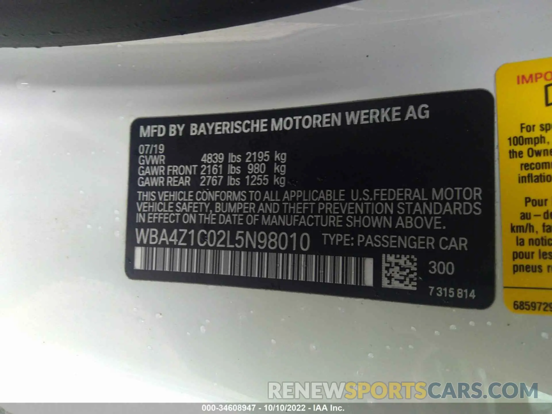 9 fotografías del automóvil dañado WBA4Z1C02L5N98010 BMW 4 SERIES 2020