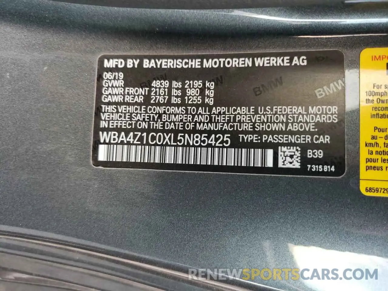 12 fotografías del automóvil dañado WBA4Z1C0XL5N85425 BMW 4 SERIES 2020