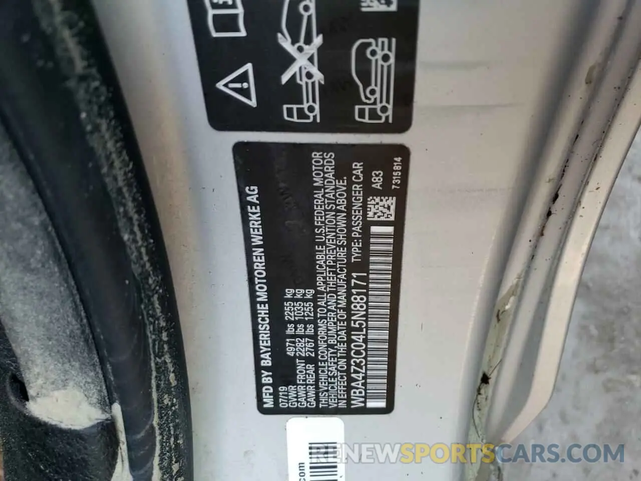 10 fotografías del automóvil dañado WBA4Z3C04L5N88171 BMW 4 SERIES 2020