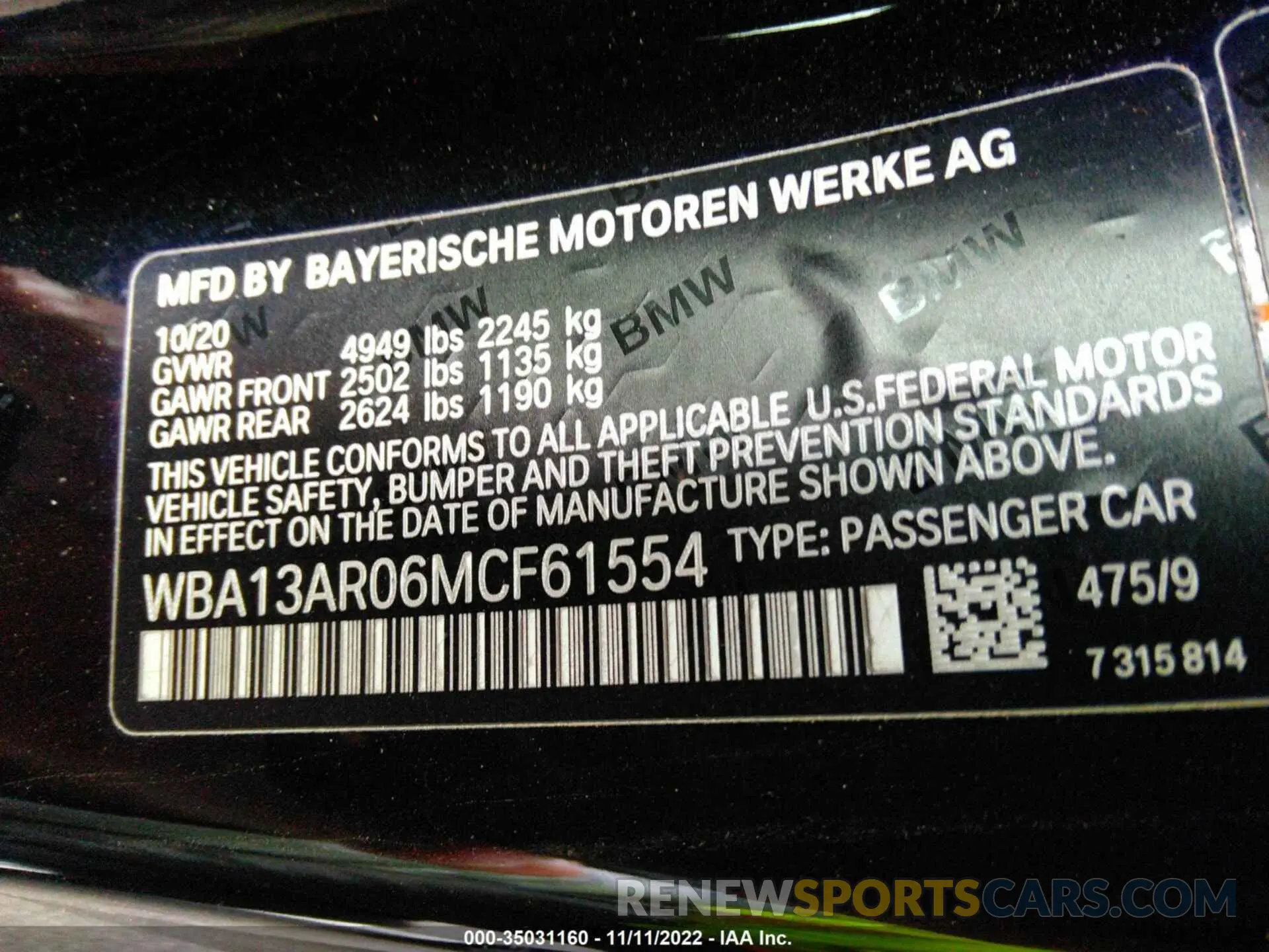 9 fotografías del automóvil dañado WBA13AR06MCF61554 BMW 4 SERIES 2021