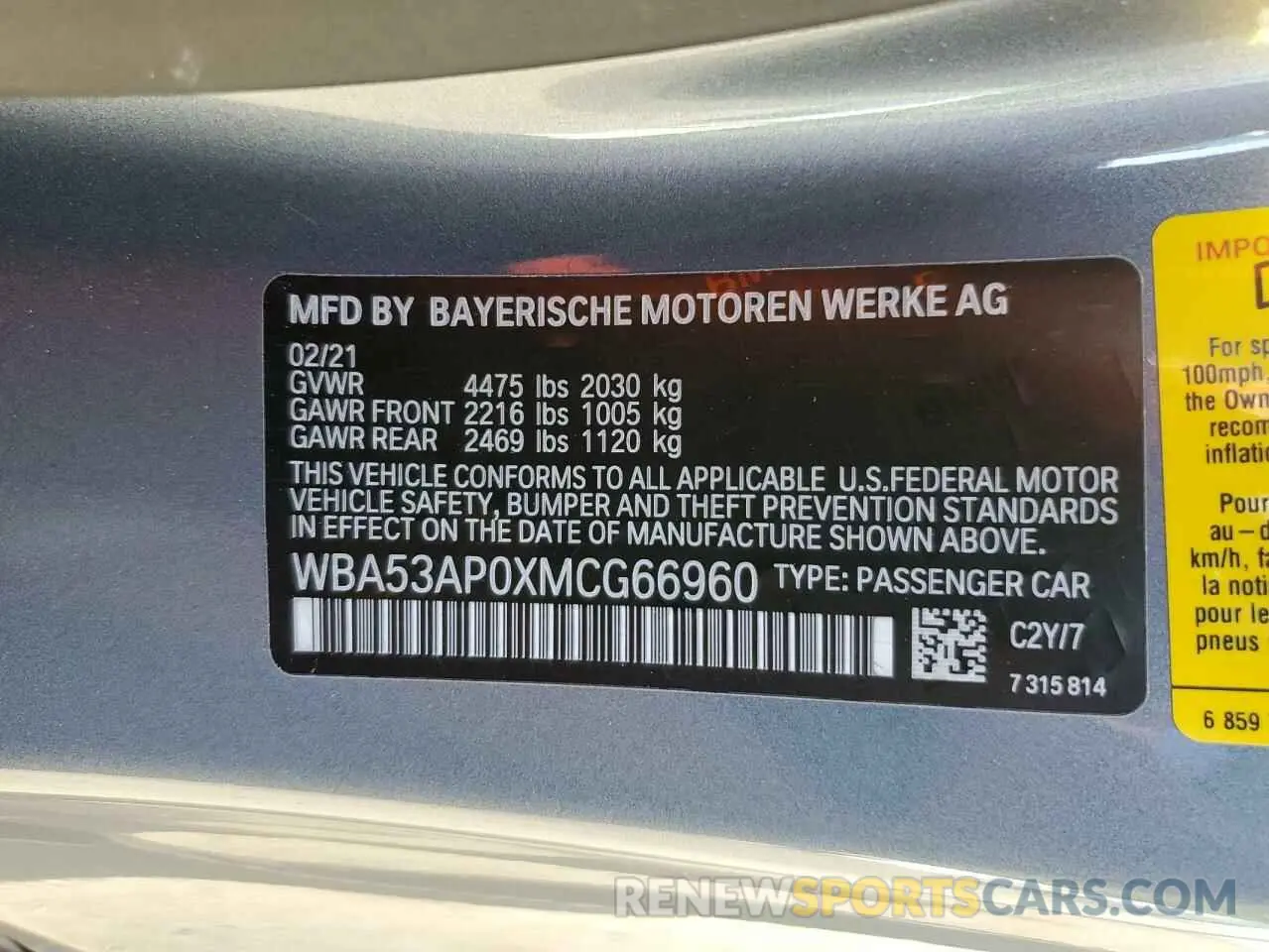 12 fotografías del automóvil dañado WBA53AP0XMCG66960 BMW 4 SERIES 2021