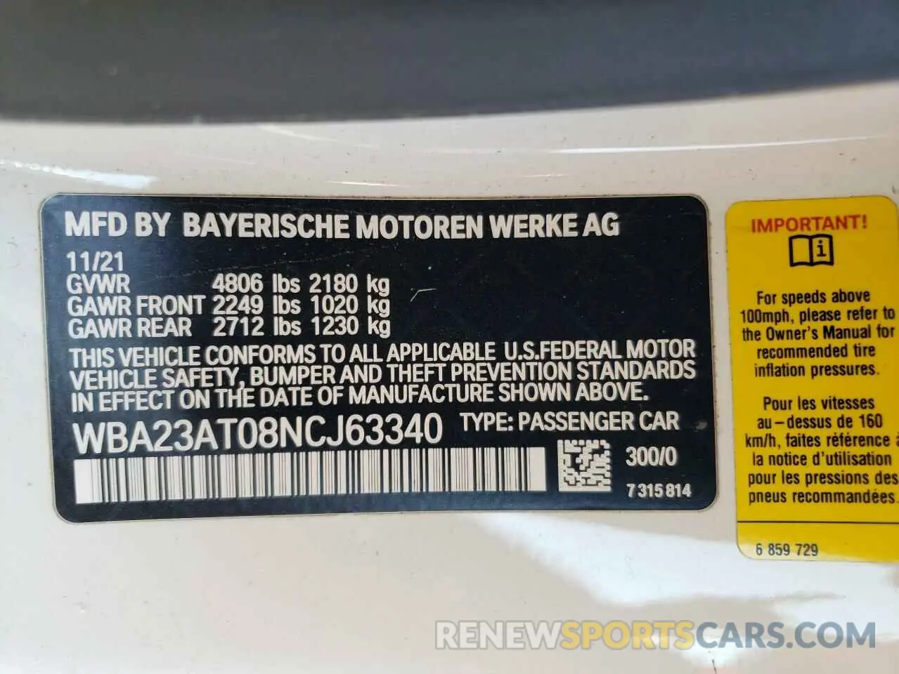 12 fotografías del automóvil dañado WBA23AT08NCJ63340 BMW 4 SERIES 2022