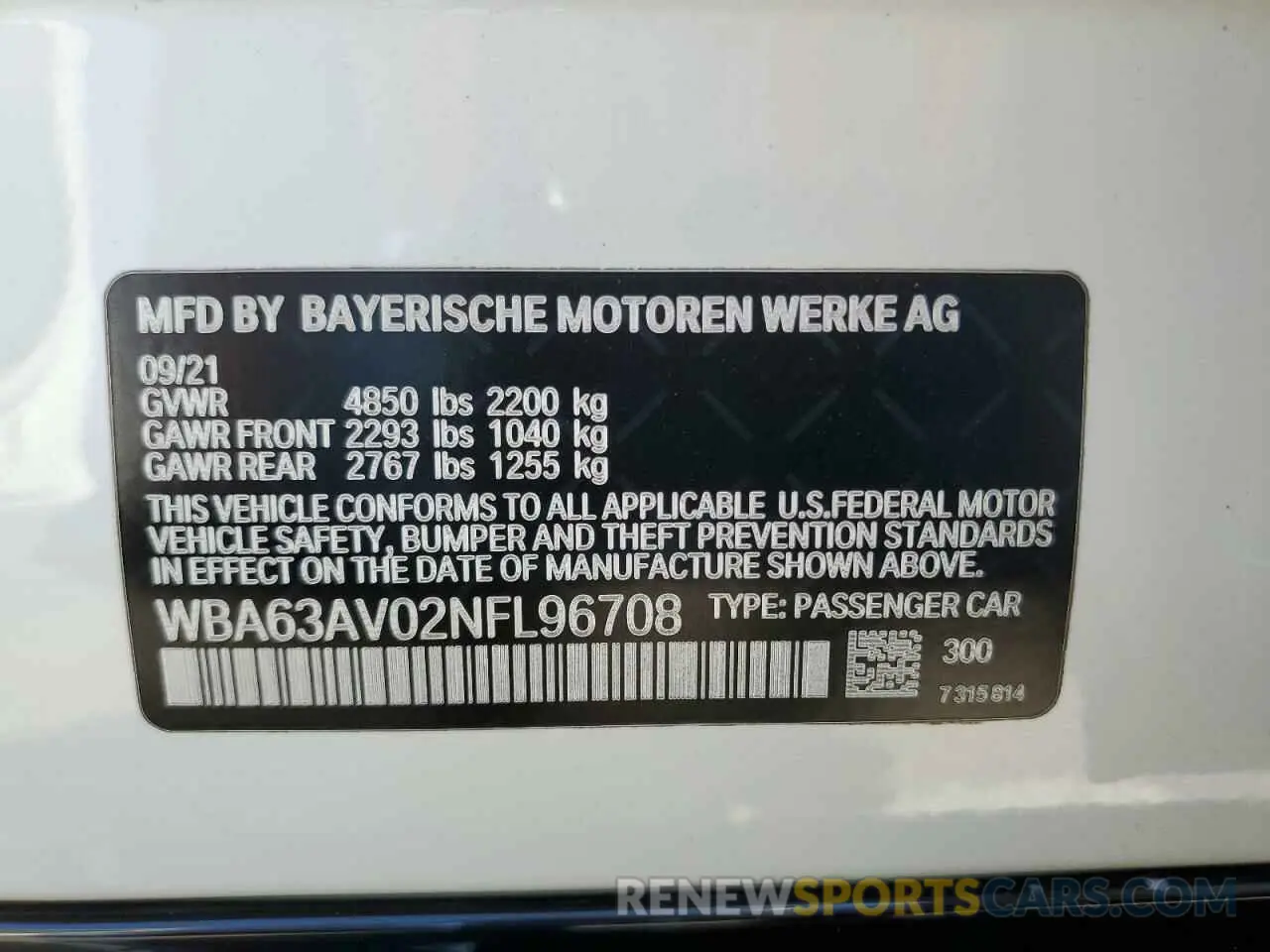 12 fotografías del automóvil dañado WBA63AV02NFL96708 BMW 4 SERIES 2022