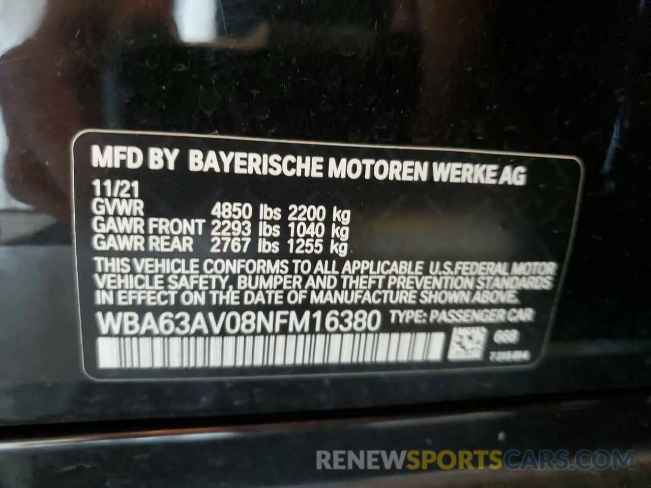13 fotografías del automóvil dañado WBA63AV08NFM16380 BMW 4 SERIES 2022