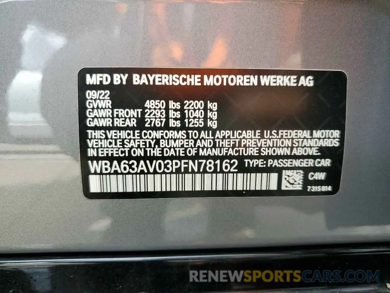 13 fotografías del automóvil dañado WBA63AV03PFN78162 BMW 4 SERIES 2023