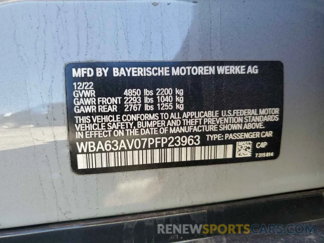 13 fotografías del automóvil dañado WBA63AV07PFP23963 BMW 4 SERIES 2023