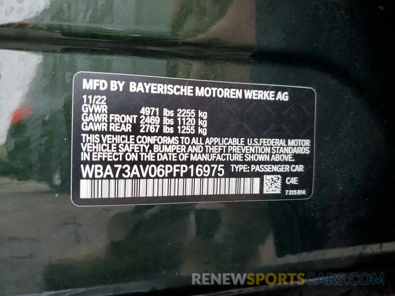 12 fotografías del automóvil dañado WBA73AV06PFP16975 BMW 4 SERIES 2023