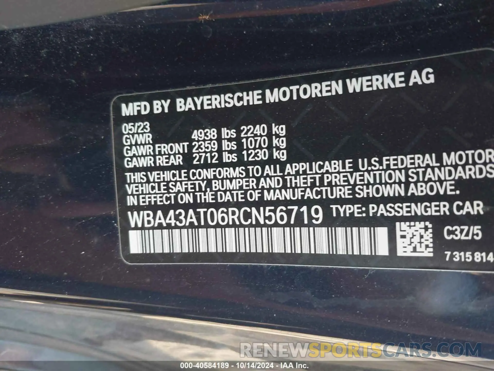 9 fotografías del automóvil dañado WBA43AT06RCN56719 BMW 4 SERIES 2024