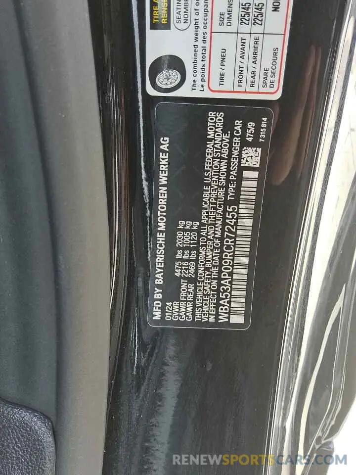 12 fotografías del automóvil dañado WBA53AP09RCR72455 BMW 4 SERIES 2024
