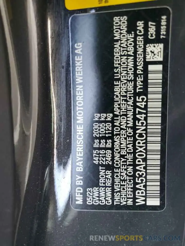13 fotografías del automóvil dañado WBA53AP0XRCN54745 BMW 4 SERIES 2024