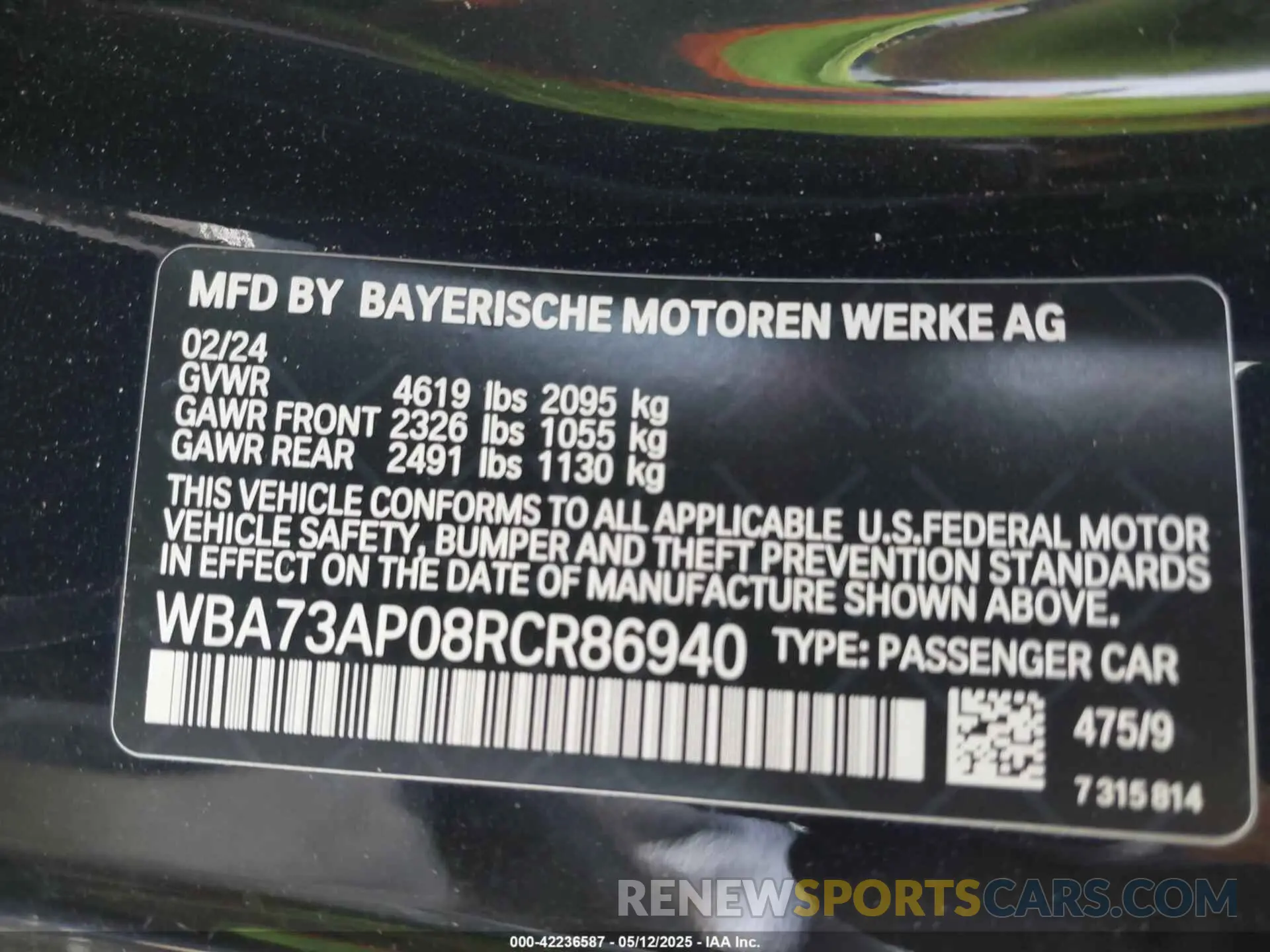 9 fotografías del automóvil dañado WBA73AP08RCR86940 BMW 4 SERIES 2024