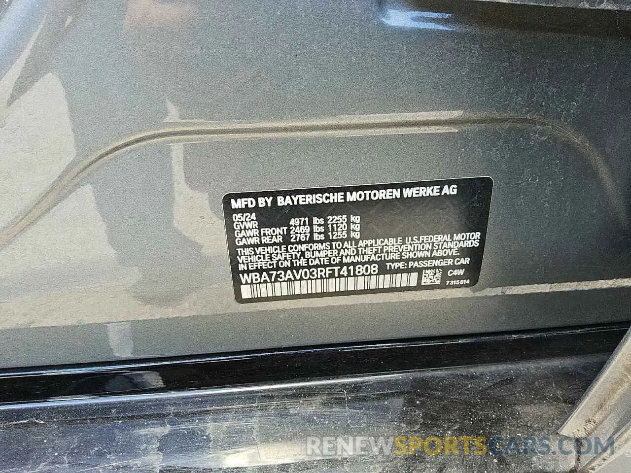12 fotografías del automóvil dañado WBA73AV03RFT41808 BMW 4 SERIES 2024
