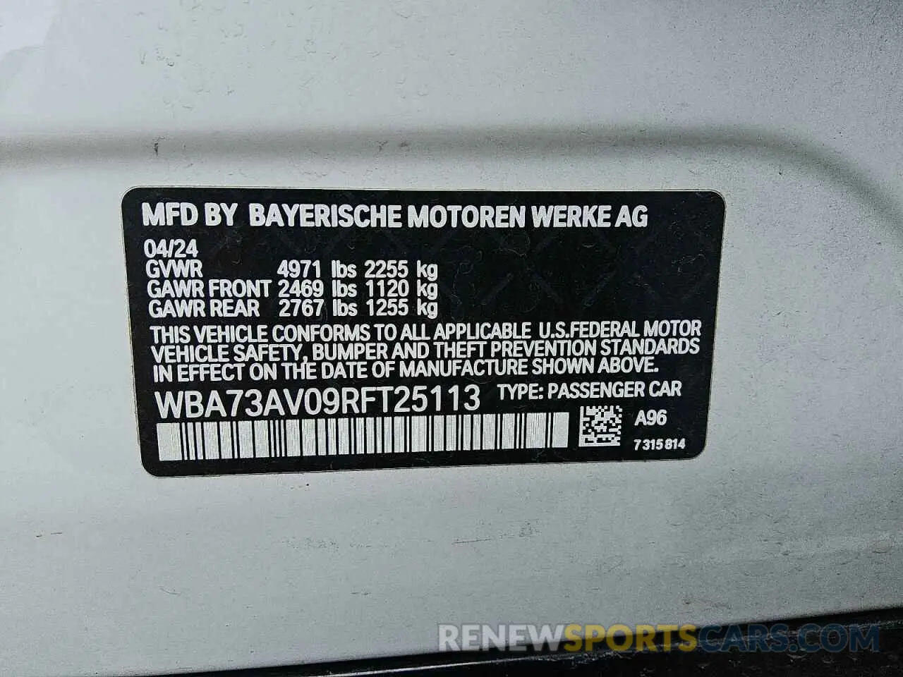 12 fotografías del automóvil dañado WBA73AV09RFT25113 BMW 4 SERIES 2024