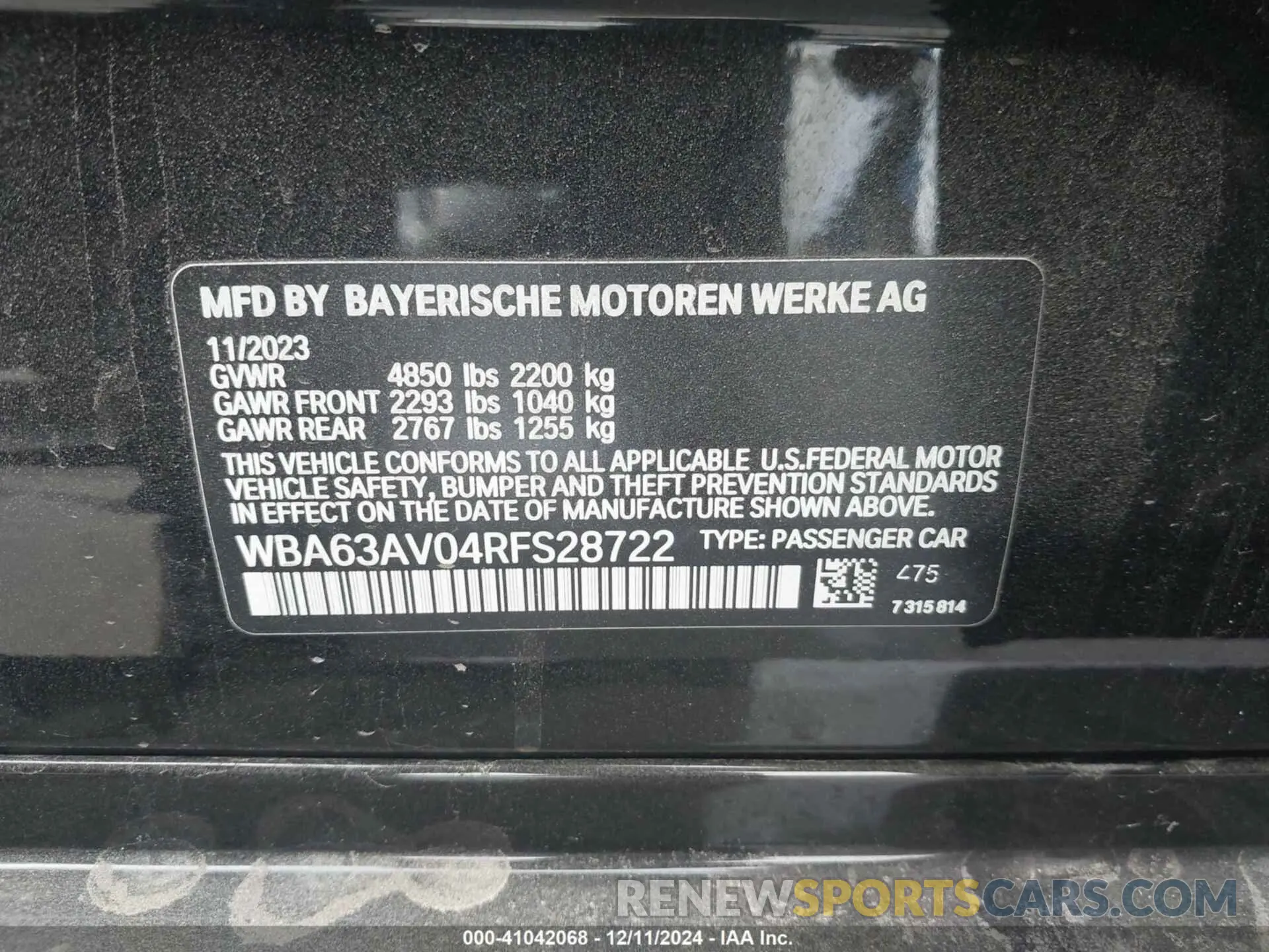 9 fotografías del automóvil dañado WBA63AV04RFS28722 BMW 4 SERIES GRAN COUPE 2024