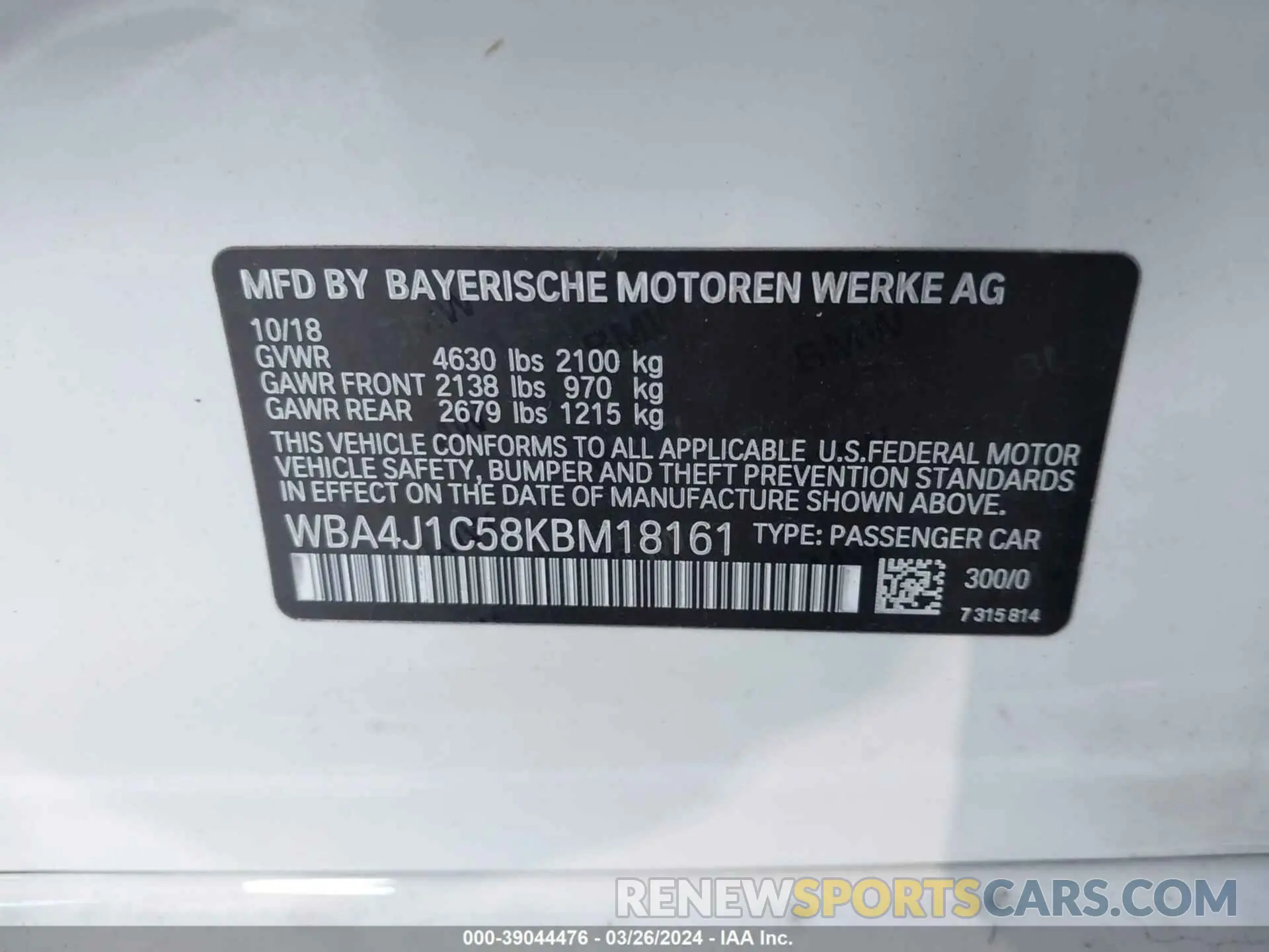 9 fotografías del automóvil dañado WBA4J1C58KBM18161 BMW 430I 2019