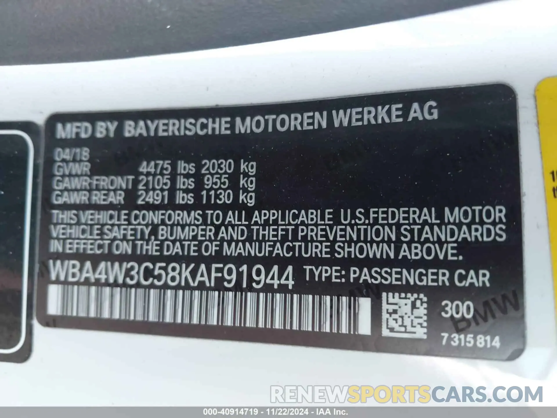 9 fotografías del automóvil dañado WBA4W3C58KAF91944 BMW 430I 2019