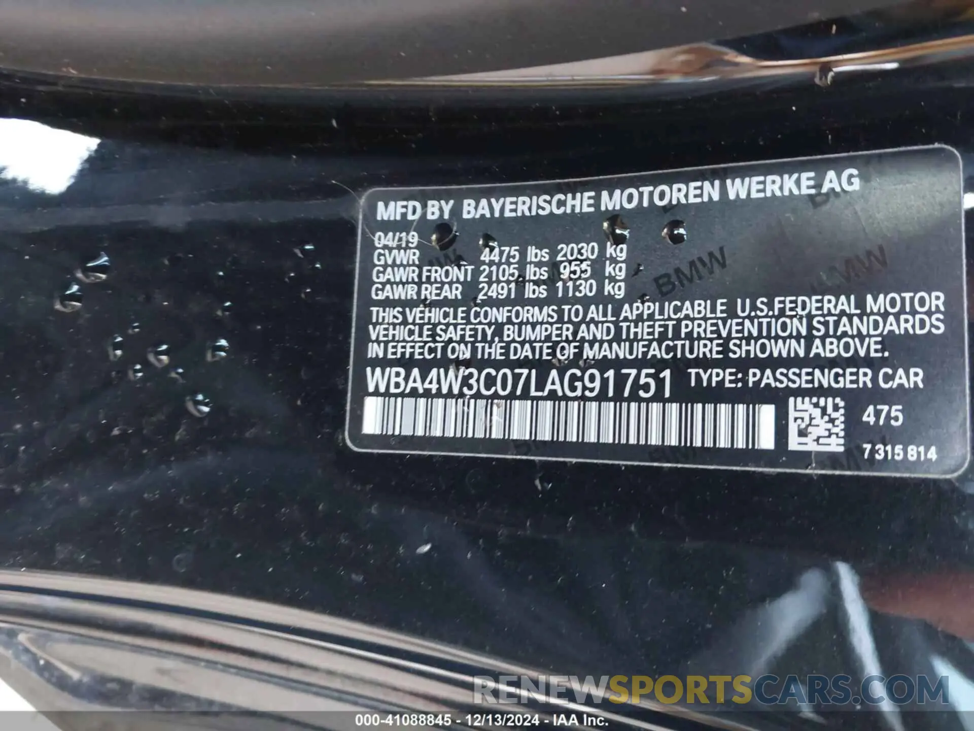 9 fotografías del automóvil dañado WBA4W3C07LAG91751 BMW 430I 2020