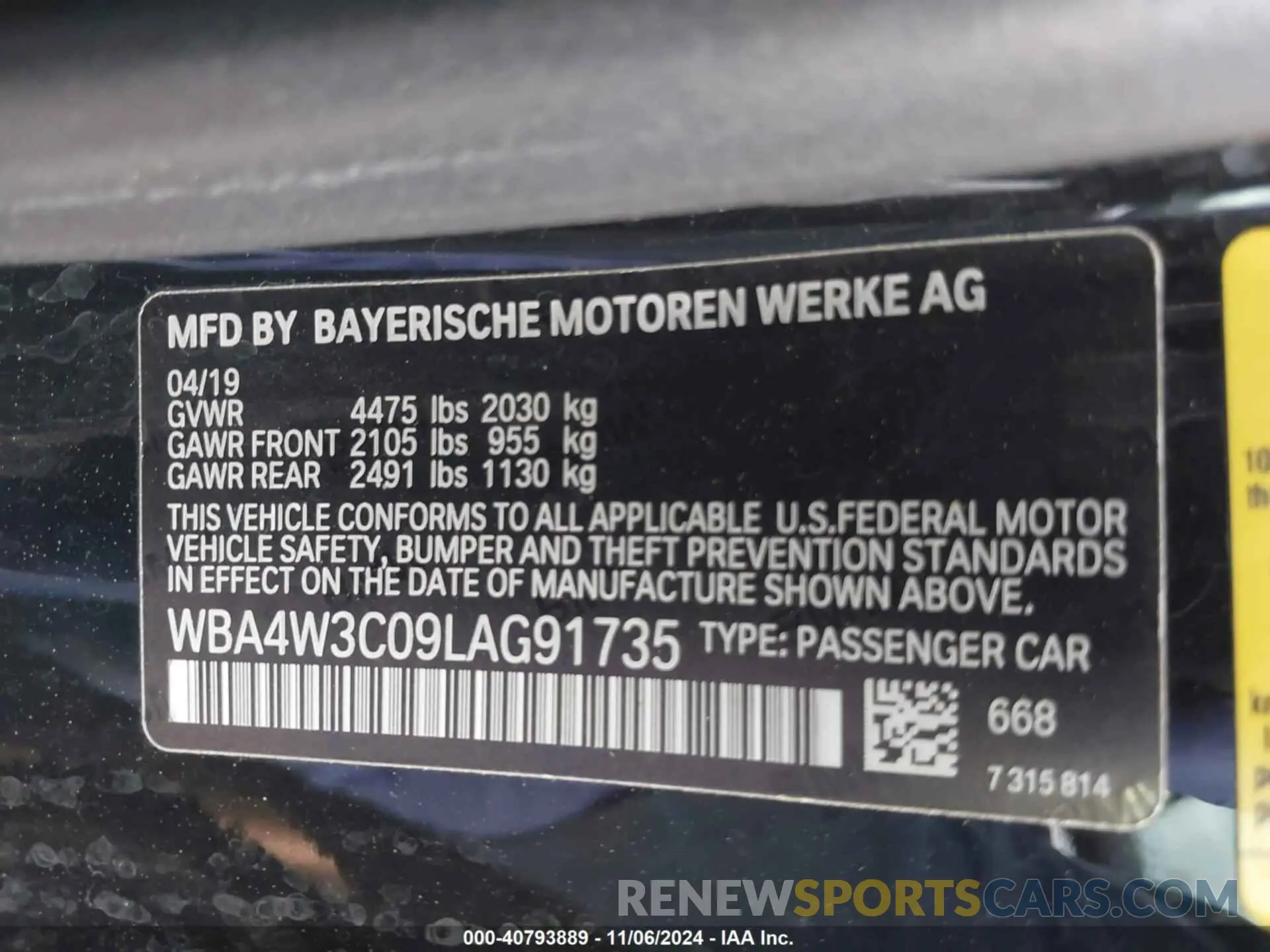 9 fotografías del automóvil dañado WBA4W3C09LAG91735 BMW 430I 2020