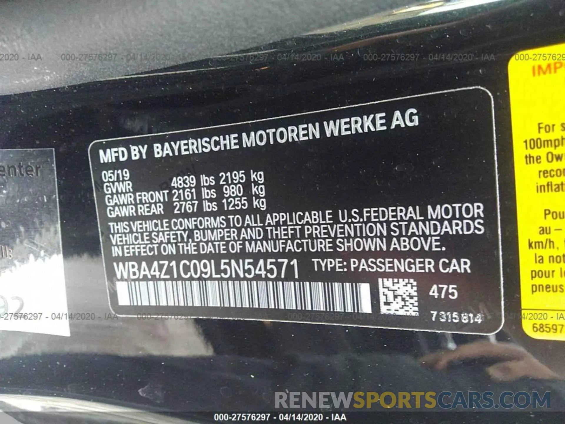 9 fotografías del automóvil dañado WBA4Z1C09L5N54571 BMW 430I 2020