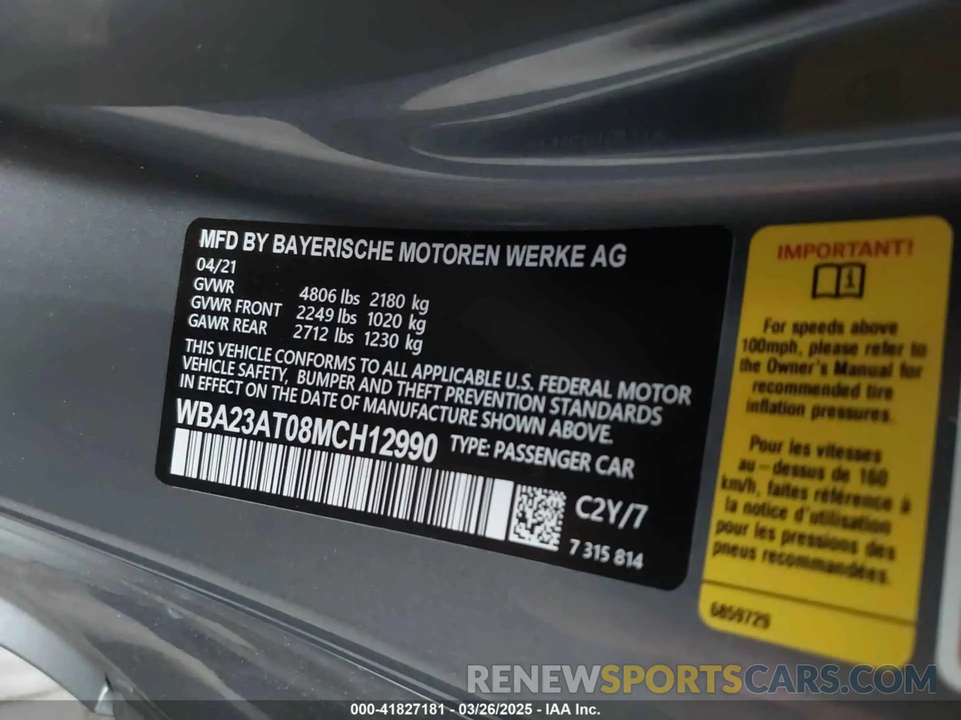 9 fotografías del automóvil dañado WBA23AT08MCH12990 BMW 430I 2021