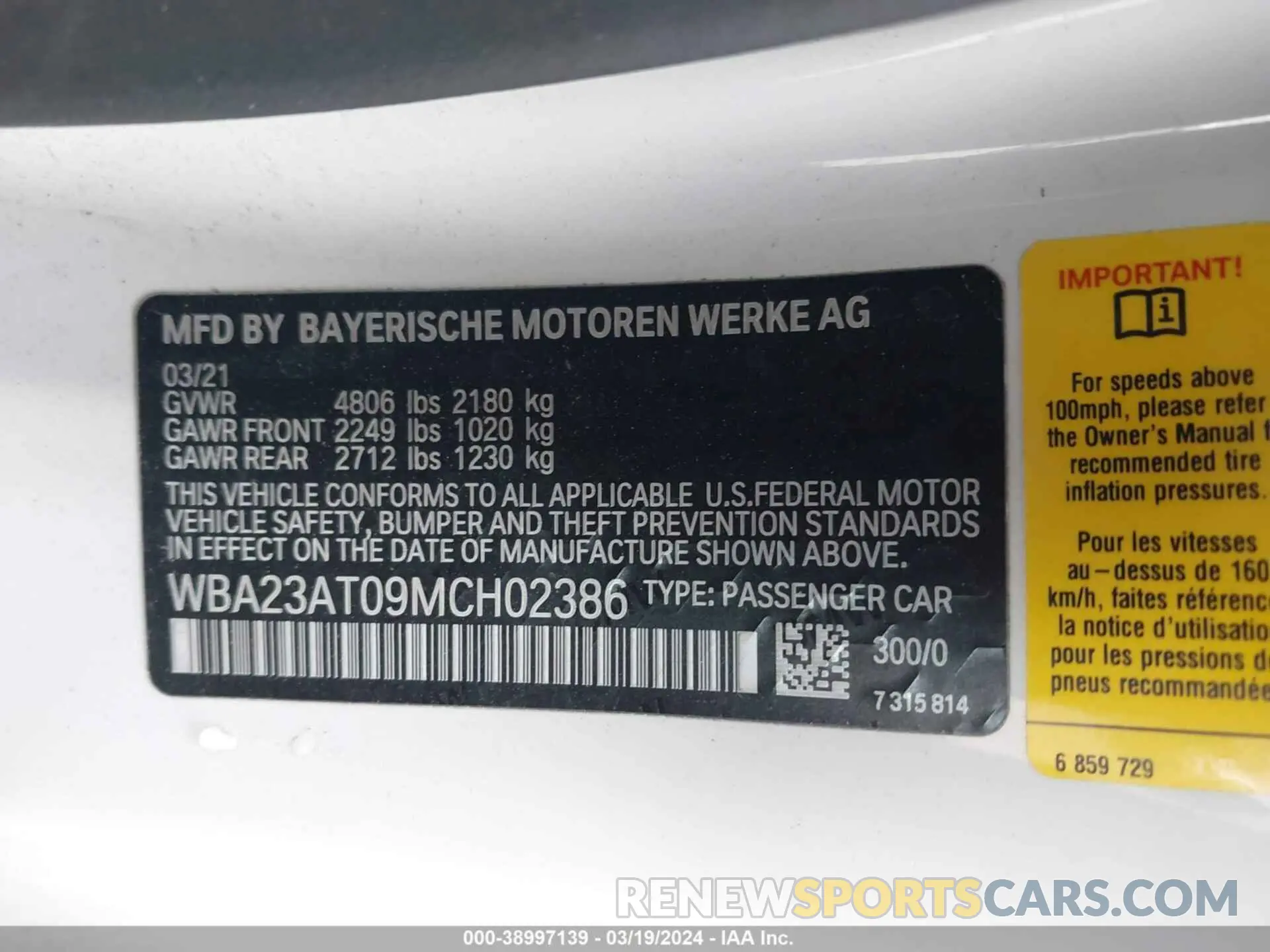 9 fotografías del automóvil dañado WBA23AT09MCH02386 BMW 430I 2021
