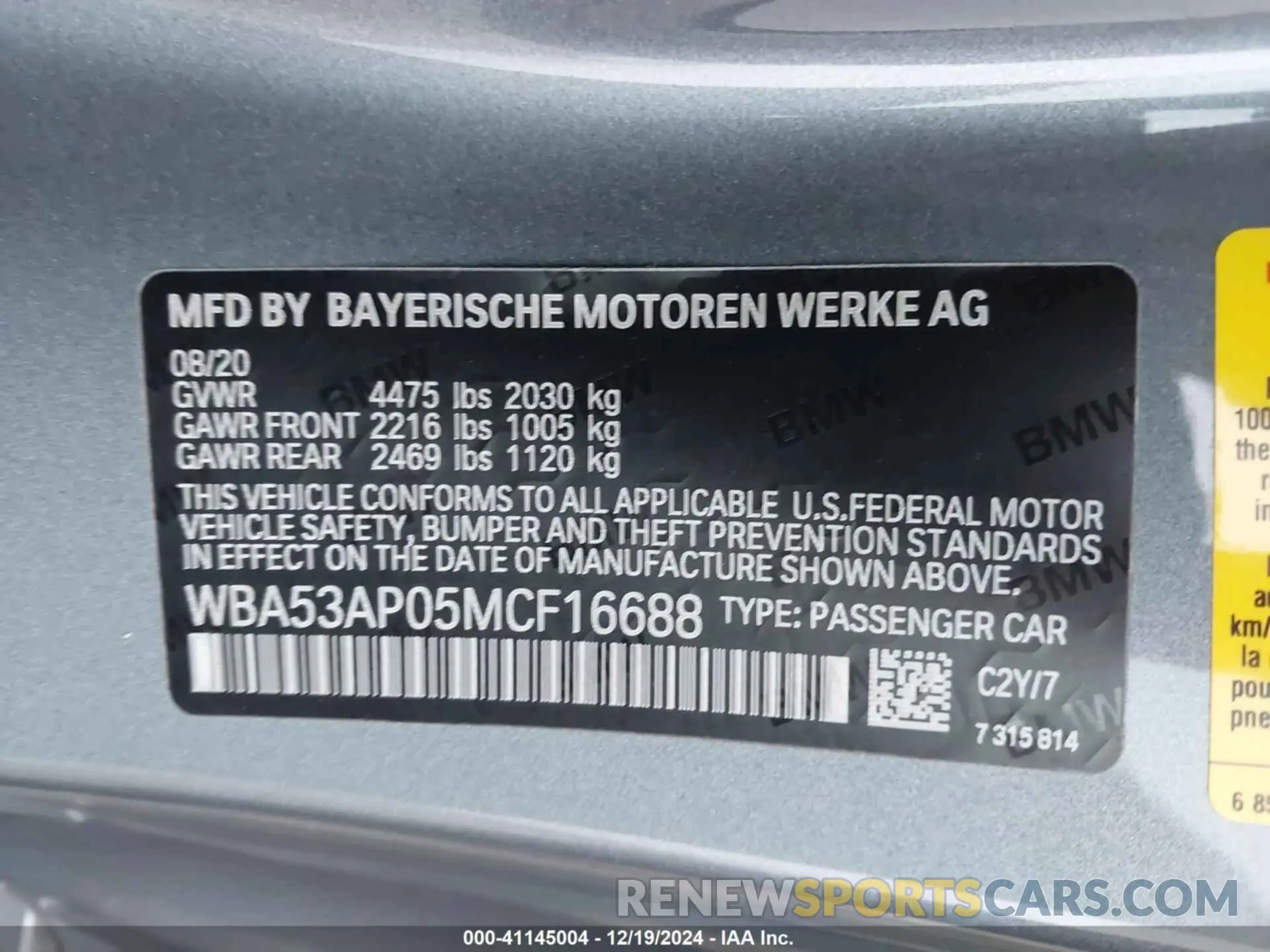 9 fotografías del automóvil dañado WBA53AP05MCF16688 BMW 430I 2021