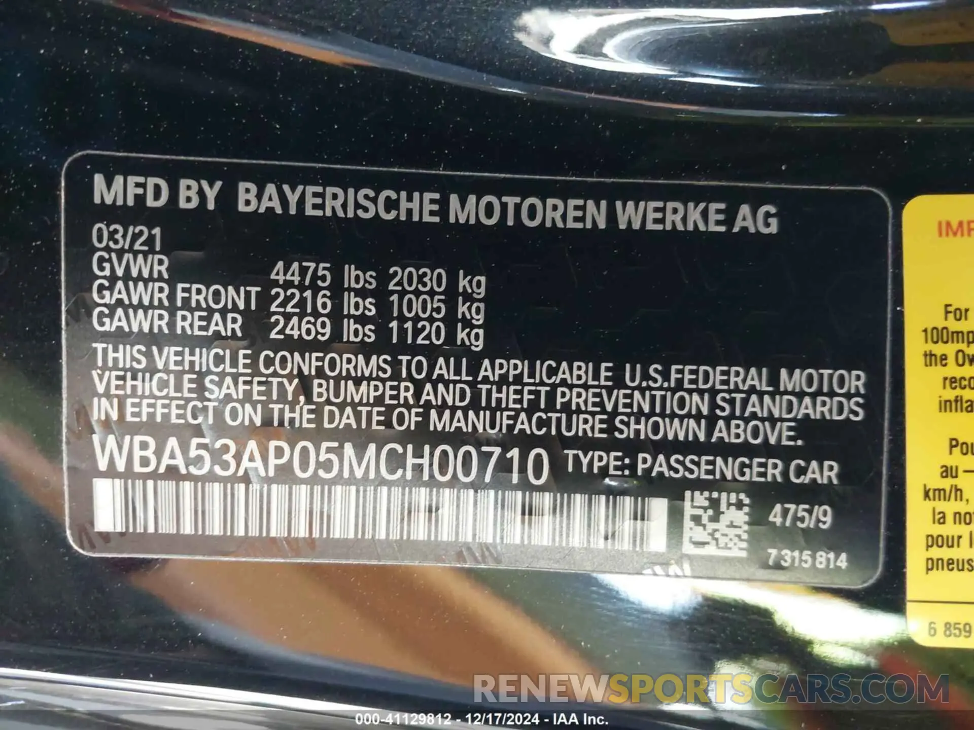 9 fotografías del automóvil dañado WBA53AP05MCH00710 BMW 430I 2021